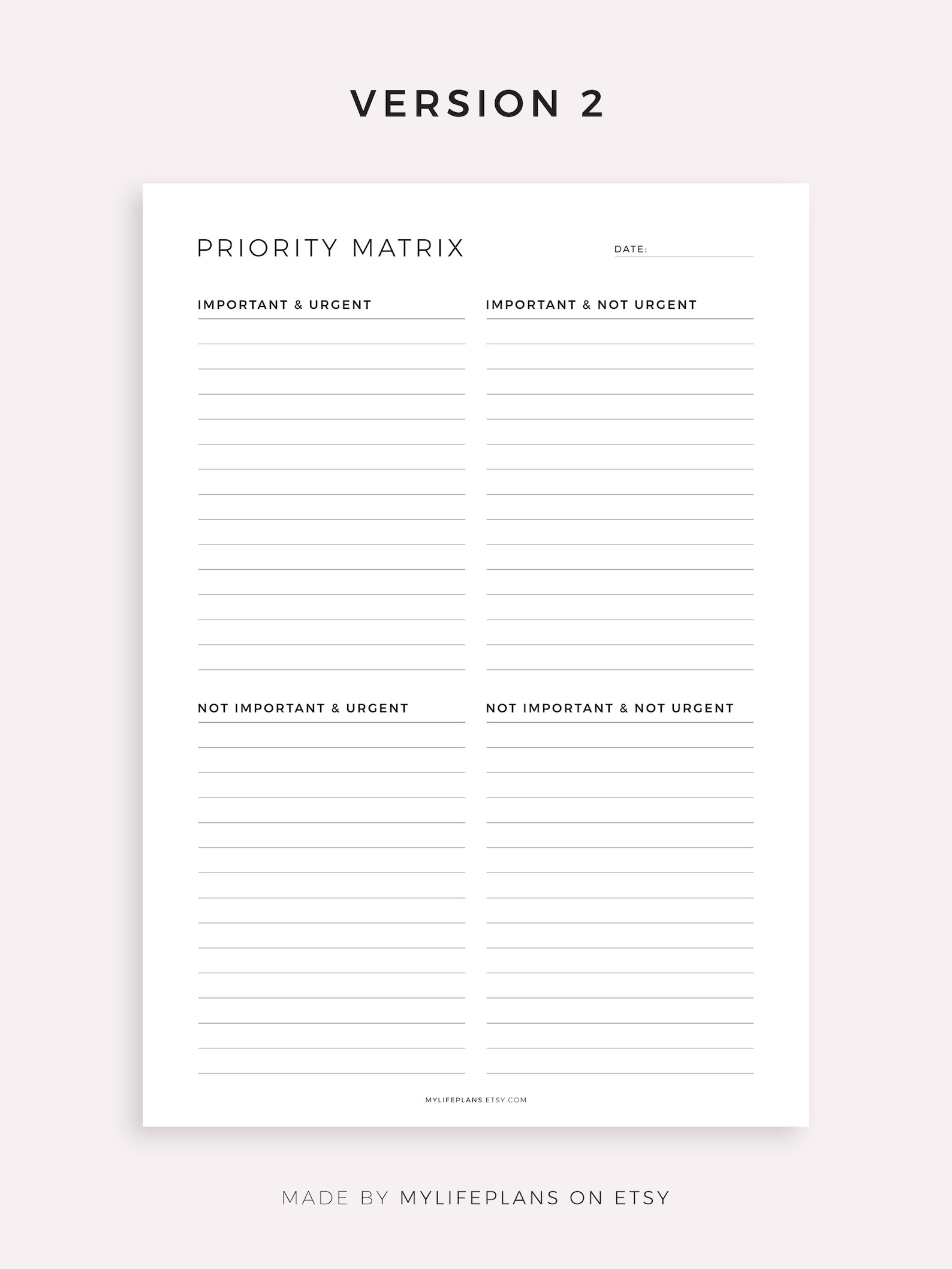 Priority Matrix Printable, Decision Matrix, Eisenhower Matrix, My ...