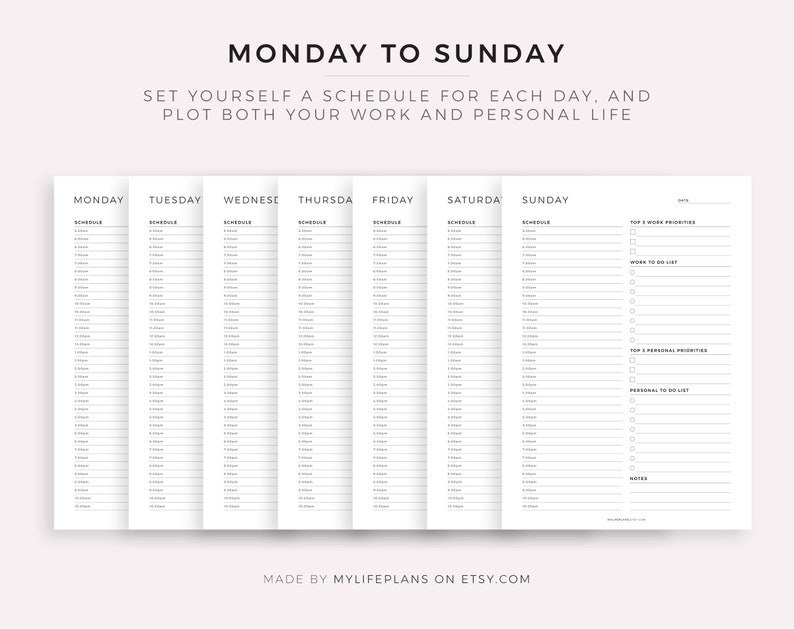 Work From Home Planner, Personal Daily Planner, Productivity Planner, Daily Hourly Planner, Instant Download, A5/A4/Letter/Half Letter image 2