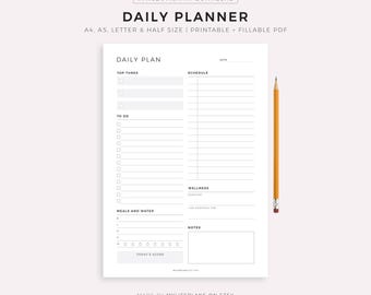 Printable Daily Planner PDF, Daily To Do List, Meal Planner, Fitness Planner, Health Planner, Gratitude Printable