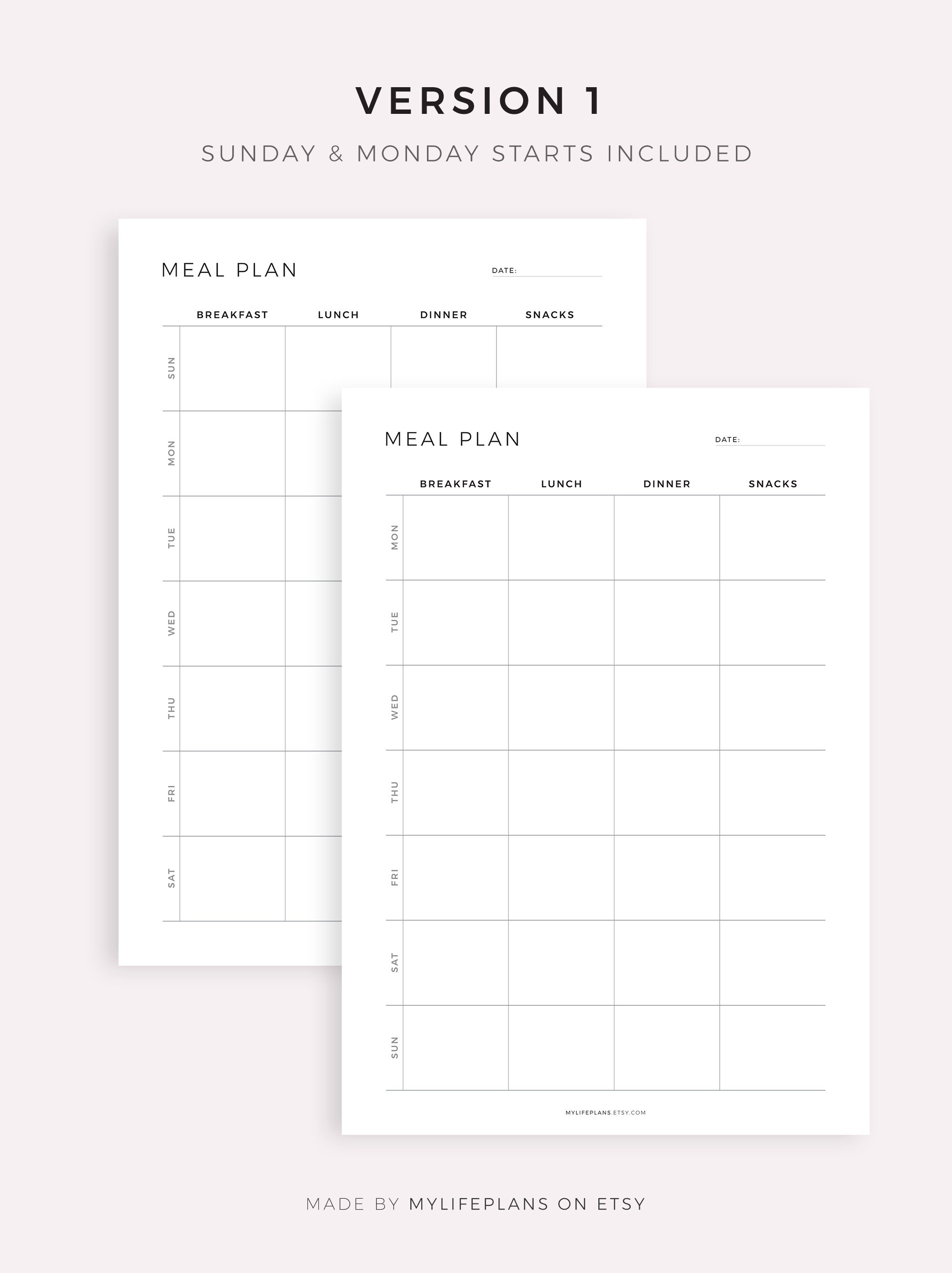 Weekly Meal Planning Printable, 7 Day Menu Planner, Meal Prep Planner ...