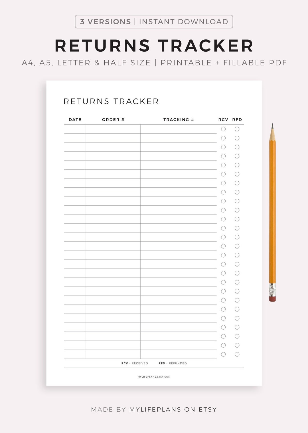 Returns Tracker Printable, Online Business Return Sheet, Order Returns