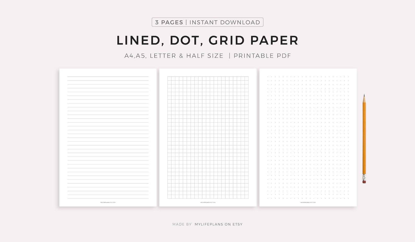 Lined Dot Grid Paper Printable, Writing Paper, Blank Notes, Study Note ...
