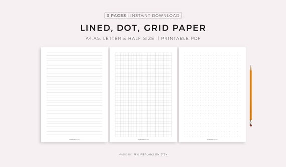 lined dot grid paper printable writing paper blank notes etsy