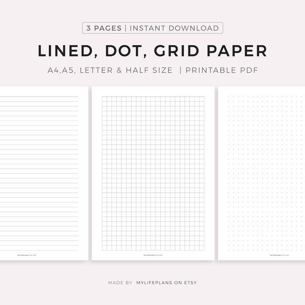 primary writing paper with dotted lines Lined Dot Grid Paper Printable, Writing Paper, Blank Notes, Study Note Template, Lecture Notes, A4/A5/Letter/Half Size, Instant Download PDF