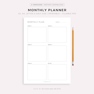 Minimalistischer Monatsplaner, Monat auf einen Blick, Monatsplaner, Schreibtischplaner, Büroplaner, A4/A5/Letter/Half