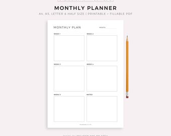 Minimalist Monthly Planner Printable, Month At a Glance, Monthly Organizer, Monthly Desk Planner, Office Planner, A4/A5/Letter/Half