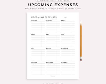 Upcoming Expenses, Printable Template for Happy Planner Classic & Big, Instant Download PDF
