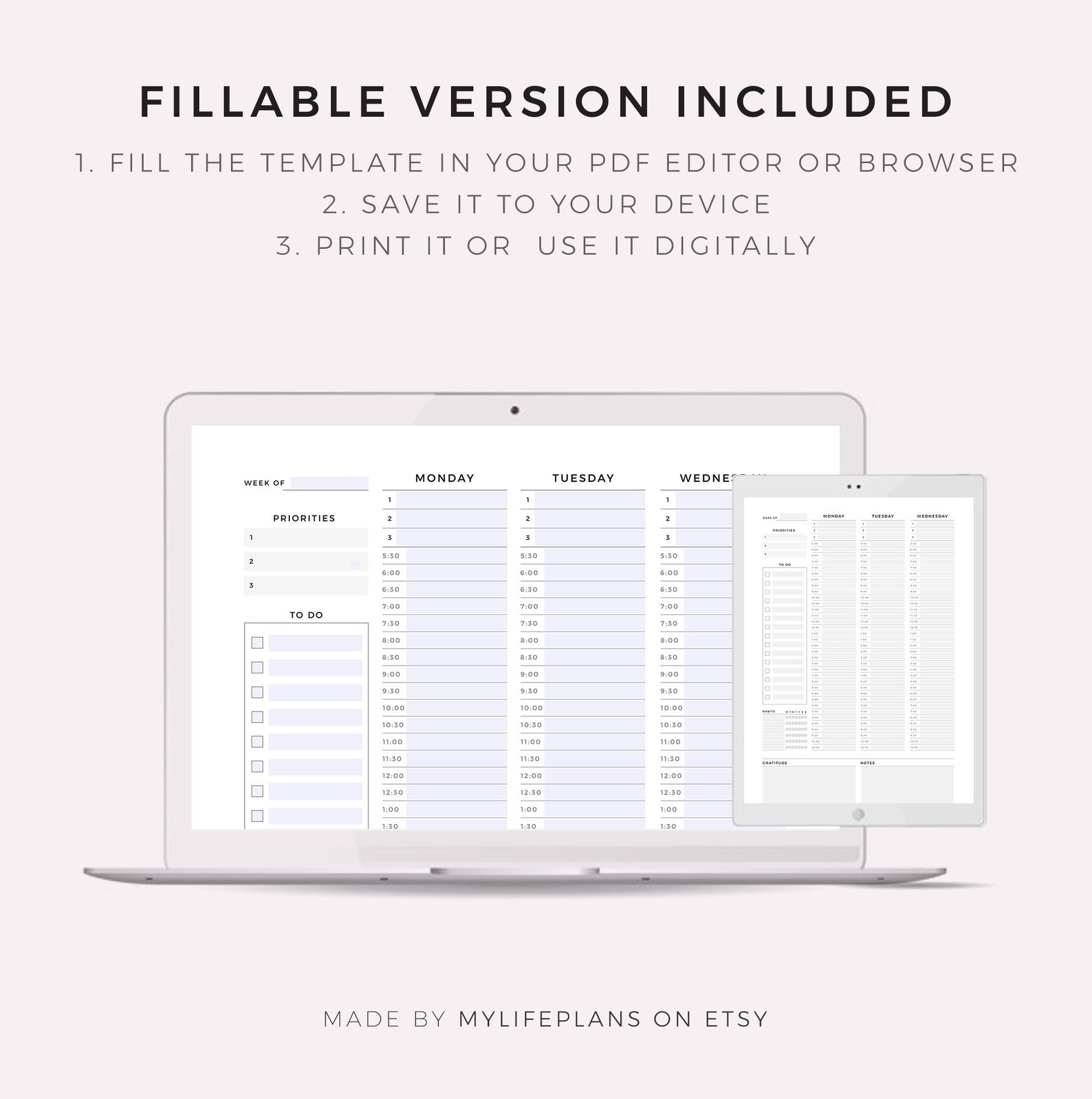 Weekly Planner Inserts Bundle Printable Monday &amp; Sunday - Etsy