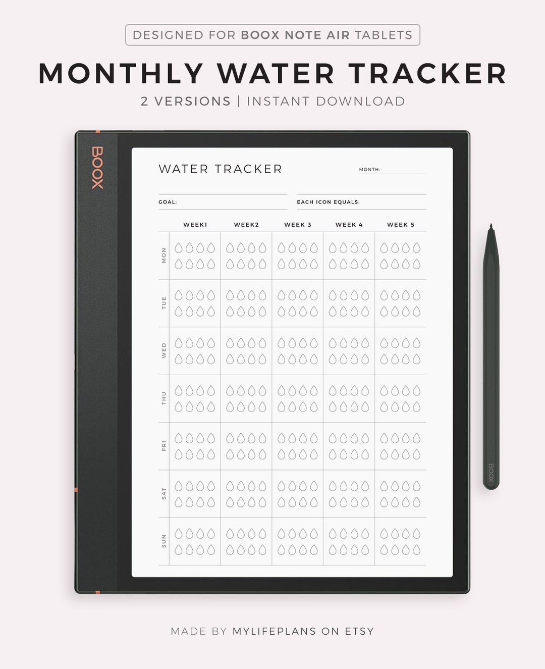 Monthly Water Tracker, Hydration Tracker, Water İntake, Drink Water ...