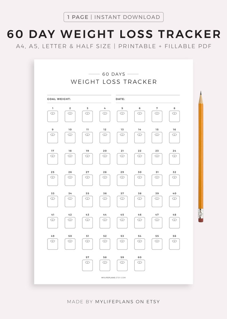 60 Day Weight Loss Tracker Printable Weight Loss Challenge Etsy UK