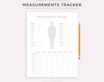 Body Measurements Tracker, Workout Progress, Before and After, Printable Template for Happy Planner Classic & Big, Instant Download PDF