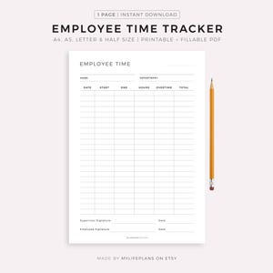 Suivi du temps des employés imprimable, suivi des heures de travail, journal du temps de travail, suivi d'activité, feuille de chronométrage, A4/A5/Lettre/demi-format