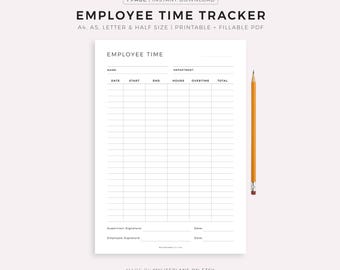 Mitarbeiter Zeit Tracker zum Ausdrucken, Arbeitszeit Tracker, Arbeitszeitlogbuch, Aktivitätstracker, Zeitarbeitsblatt, A4/A5/Letter/Half Size
