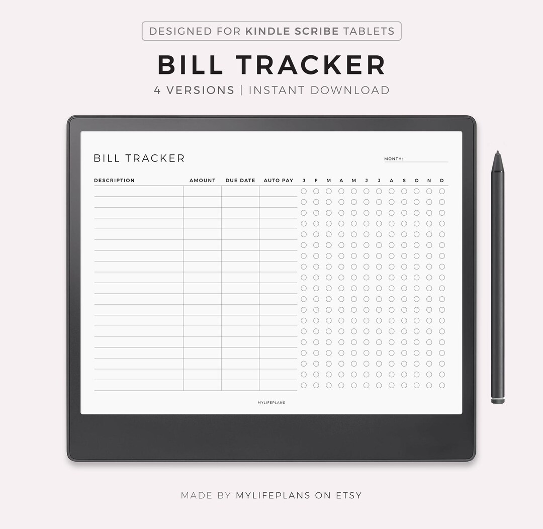 Yearly Bill Tracker for Kindle Scribe, Landscape, Bill Payment ...