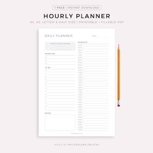 Afdrukbare dagelijkse uurplanner, dagelijkse werkplanner, dagelijkse planner, dagelijkse takenlijst, A5/A4/letter/halve letter