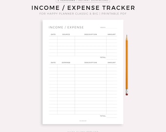 Income Tracker, Expense Tracker, Monthly Budget Template for Happy Planner Classic and Big, Printable PDF, Instant Download