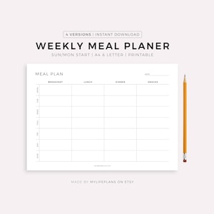 Wöchentliche Essensplanung im Querformat, 7 Tage Menüplaner, Meal Prep Planer, Food Planner, Gesundheit & Fitness, A4/A5/Letter/Half Size