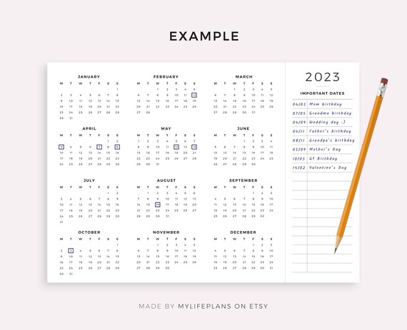 2023 Calendar Important Dates 2023 Calendar With Important Dates Year Calendar On One Page Etsy India