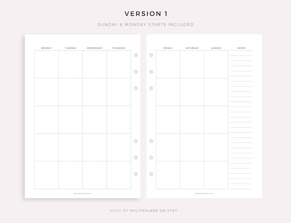 Blank Monthly Calendar With Notes, 2 Page Printable Calendar Template PDF,  Minimalist, Monday/sunday Start, A4/letter, Instant Download - Etsy