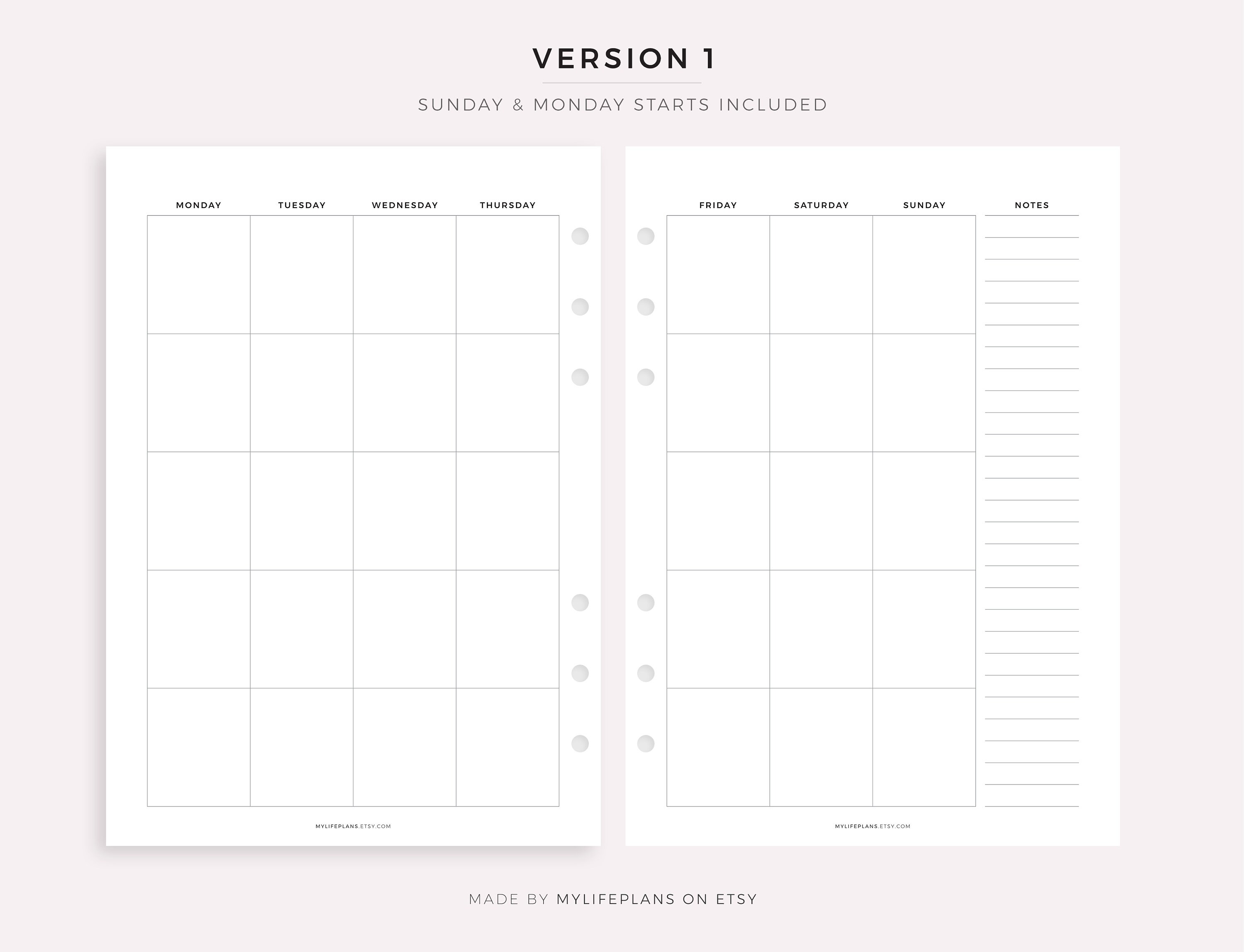 Blank Monthly Calendar With Notes 2 Page Printable Calendar - Etsy