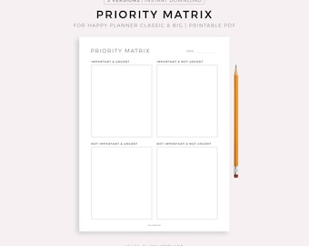 Prioriteitsmatrix afdrukbaar voor Happy Planner Klassiek en groot, direct downloaden