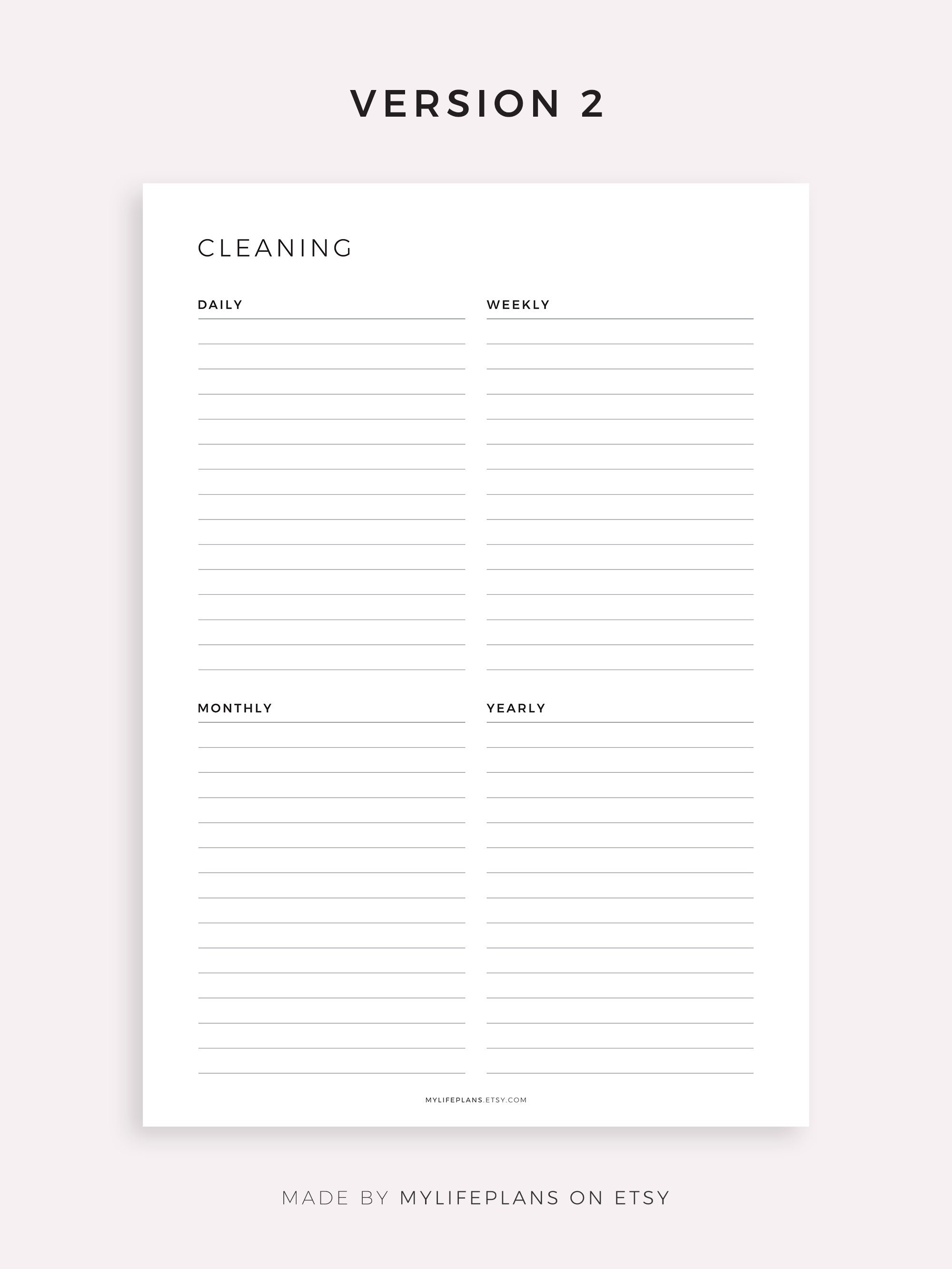 Simple Cleaning Planner Printable Home or Office Cleaning - Etsy