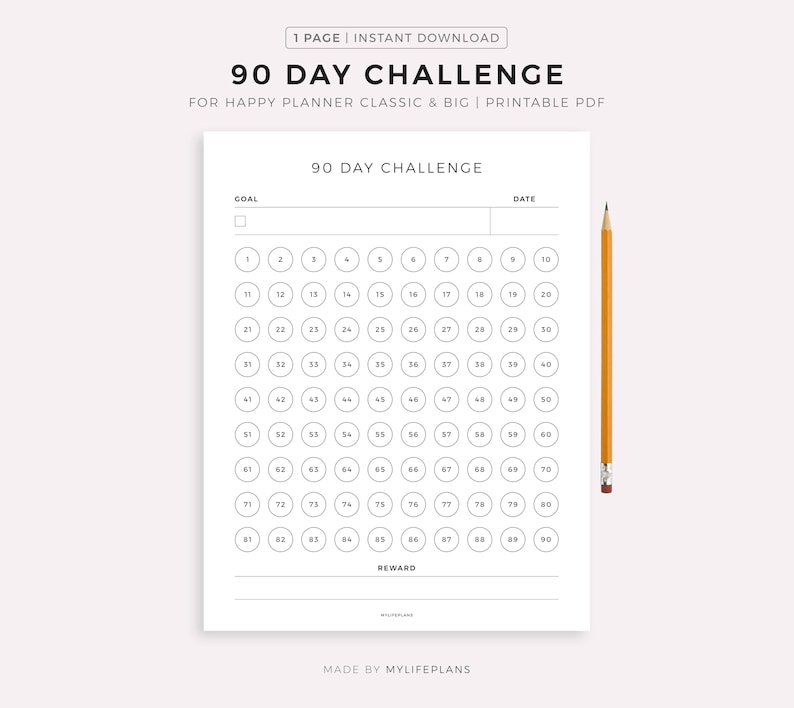 90 Day Challenge, Printable Template for Happy Planner Classic & Big ...