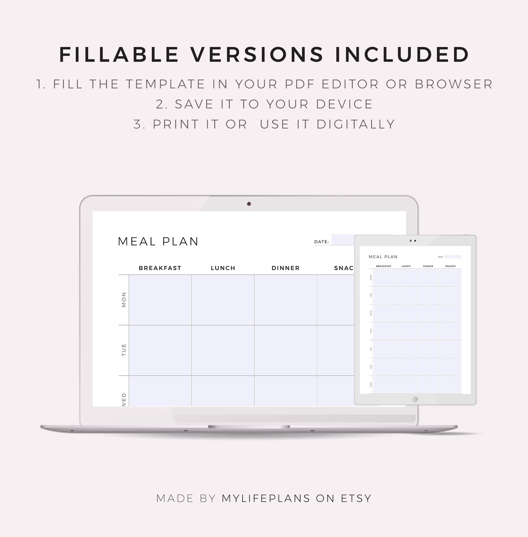 Weekly Meal Planning Printable, 7 Day Menu Planner, Meal Prep Planner ...