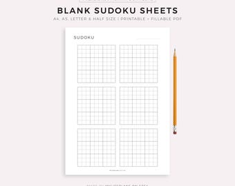 Printable Blank Sudoku Sheets, Sudoku Grid Template, Instant Download PDF