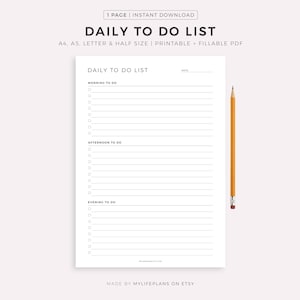Lista de Tarefas Diárias para Imprimir, Modelo de Lista de Tarefas Diárias em PDF, Rotinas Diárias, Planejador Diário Minimalista, A4/A5/Carta/Meia Folha, Download Instantâneo