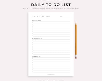 Daily To Do List Printable, Daily Task List Template PDF, Daily Routines, Minimal Daily Planner, A4/A5/Letter/Half, Instant Download