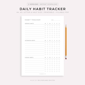 Tracker delle abitudini quotidiane, pianificatore della routine quotidiana, elenco di controllo della routine, formato A4/A5/lettera/metà, PDF stampabile e compilabile, download immediato