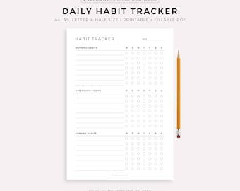 Daily Habit Tracker, Daily Routine Planner, Routine Checklist, A4/A5/Letter/Half, Printable & Fillable PDF, Instant Download