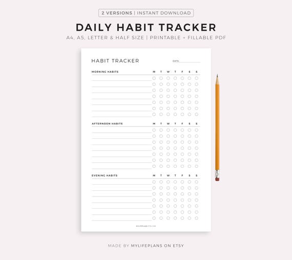 Daily Habit Tracker, Daily Routine Planner, Routine Checklist, A4/A5/Letter/Half, Printable & Fillable PDF, Instant Download