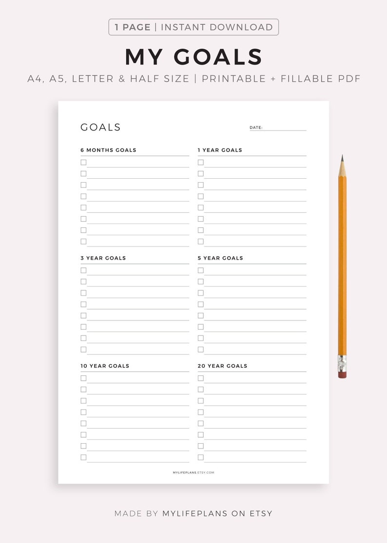 Goal Planner Printable Goal Setting Planner Productivity Etsy UK