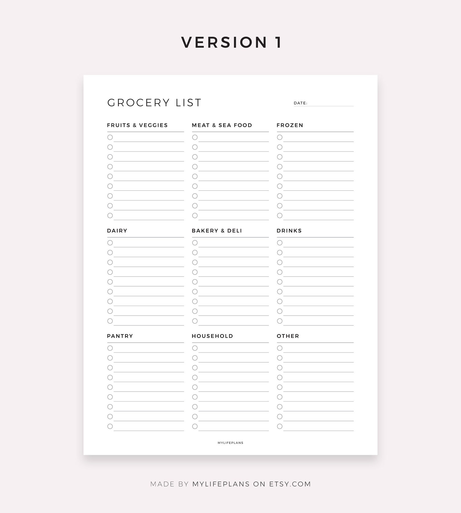 Digital Grocery List Template, Grocery Planner, Food Shopping List