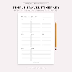 Eenvoudig reisschema afdrukbaar, reisplannersjabloon, vakantieplanner, reisschema, A4/A5/Letter/half formaat, pdf direct downloaden
