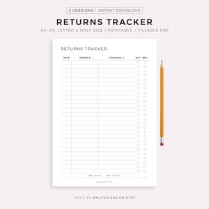 Rastreador de devoluciones imprimible, Hoja de devolución de negocios en línea, Plantilla de devolución de pedidos, Tamaño A4/A5/Carta/Media página, Descarga instantánea en PDF