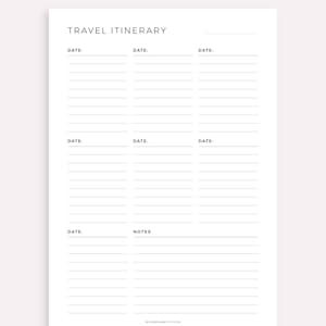 Simple Travel Itinerary Printable, Travel Planner Template, Vacation ...