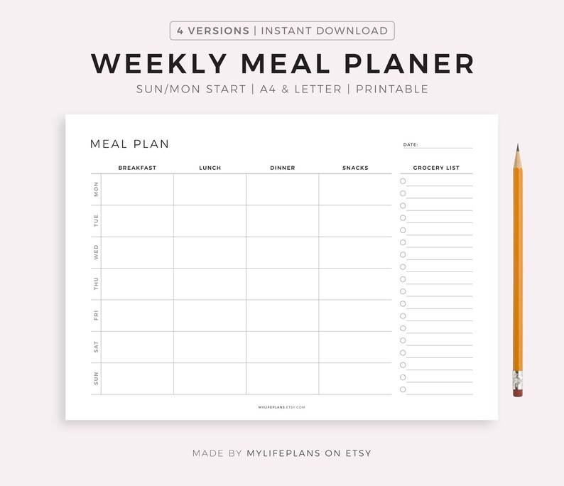 Printable Weekly Meal Planner Landscape 7 Day Menu Planner Etsy UK