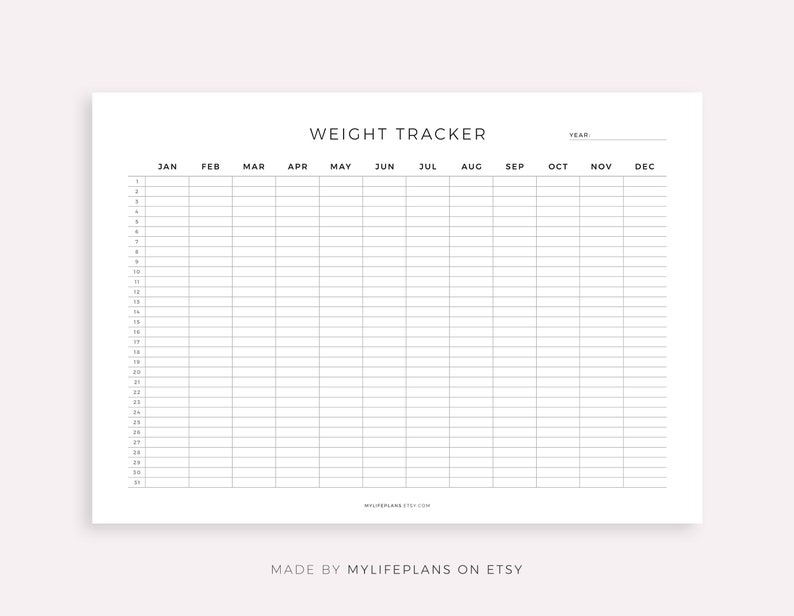 365 Day Weight Tracker Printable Landscape Daily Weight Etsy