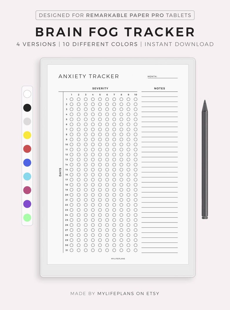 Monthly Brain Fog Tracker for Remarkable Paper Pro, Track Daily Brain ...