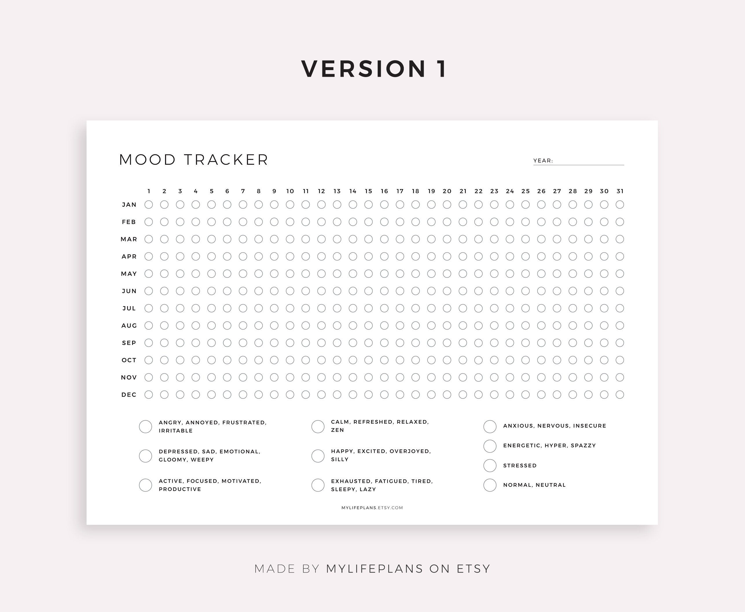 Mood Tracker Printable Landscape A Year in Pixels Mood - Etsy