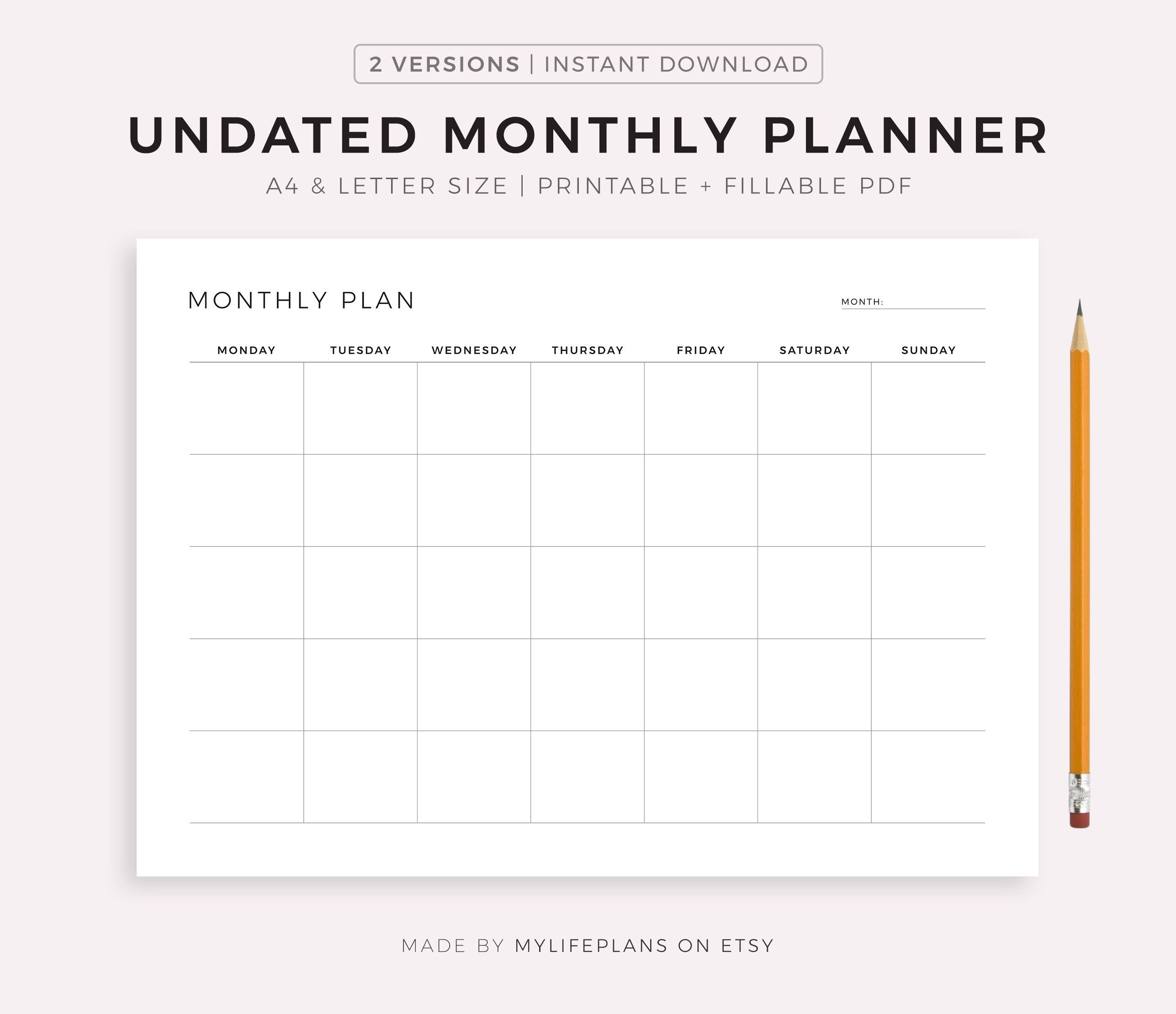 Calendars & Planners Paper A5 Monday and Sunday Start Instant Download ...
