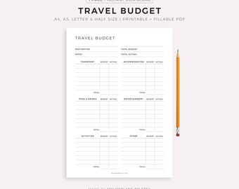 Travel Budget Planner Printable, Work / Holiday Spending Worksheet Template, Finances Planner,  A4/A5/Letter/Half Size, Instant Download PDF