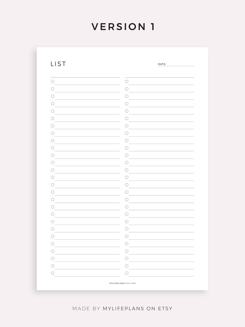 Blank Checklist Template Printable & Fillable, Simple Checklist Template, A4/A5/Letter/Half, Instant Download PDF image 2