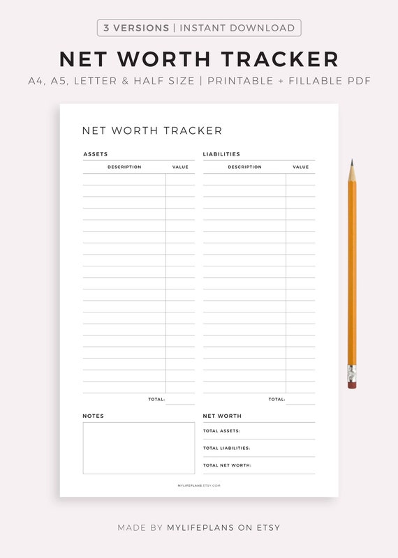 Net Worth Tracker Printable Asset and Liability Balance - Etsy Australia
