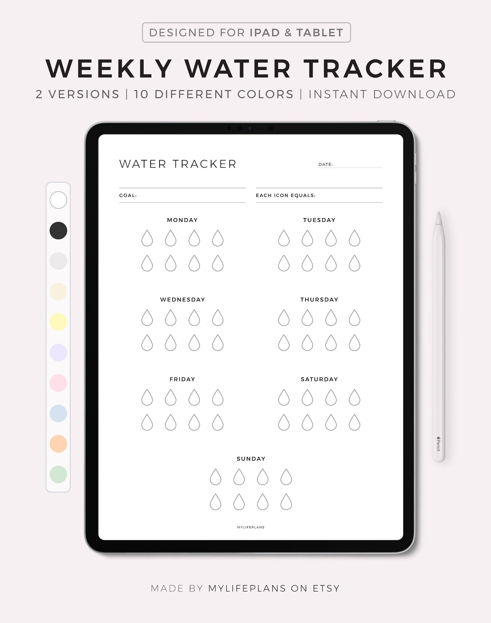 Digital Weekly Water Tracker for Goodnotes, Notability, Noteshelf ...