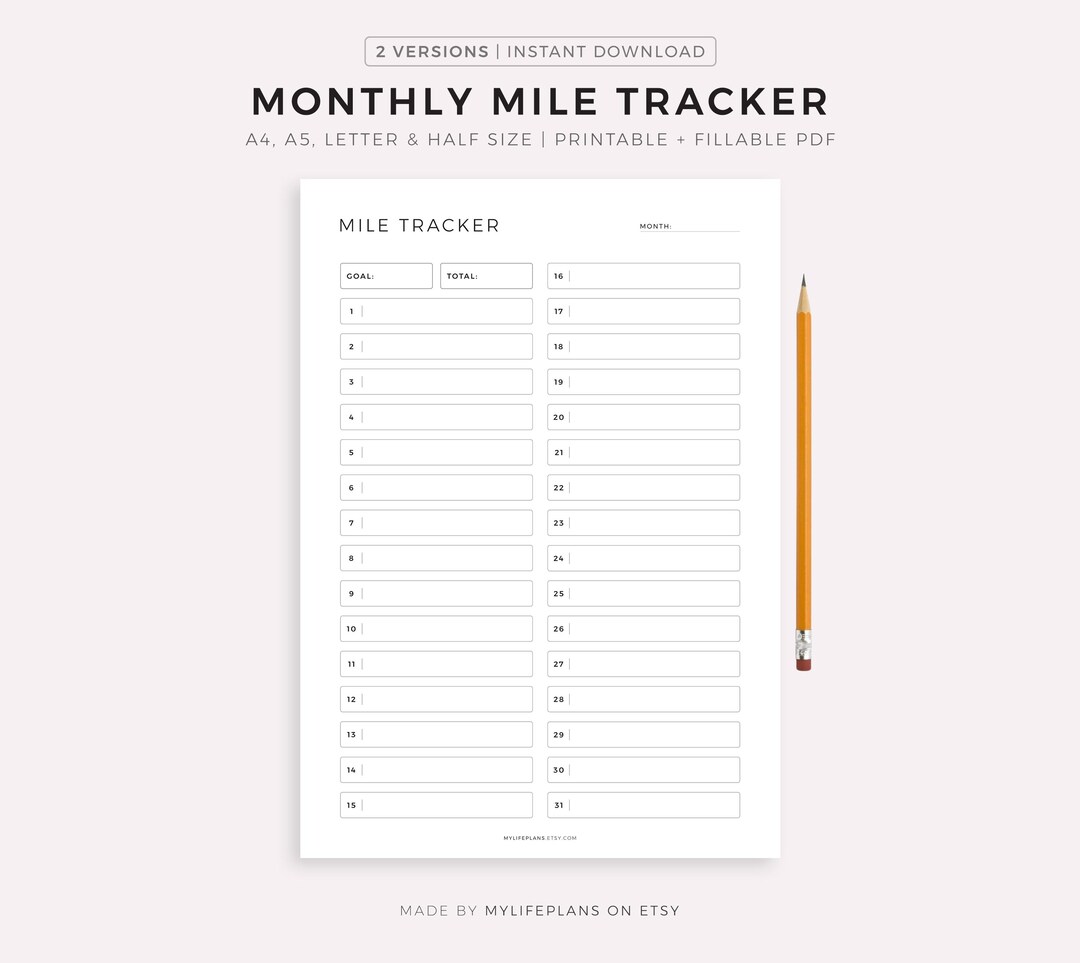 Monthly Mile Tracker Printable, Running Tracker, Walking Tracker ...