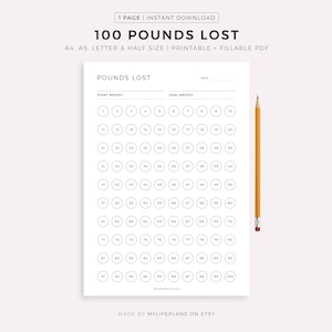 Registro de pérdida de peso de 45 kg (imprimible), registro de pérdida de peso, diario de pérdida de peso, objetivo de peso, tamaño A4/A5/carta/media página, descarga instantánea en PDF